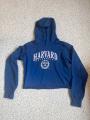 Modrá kratší mikina s kapucí a nápisem HARVARD