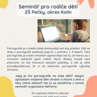 seminář pro rodiče na téma rizika pornografie dne 10. 6. 2022 od 16:00